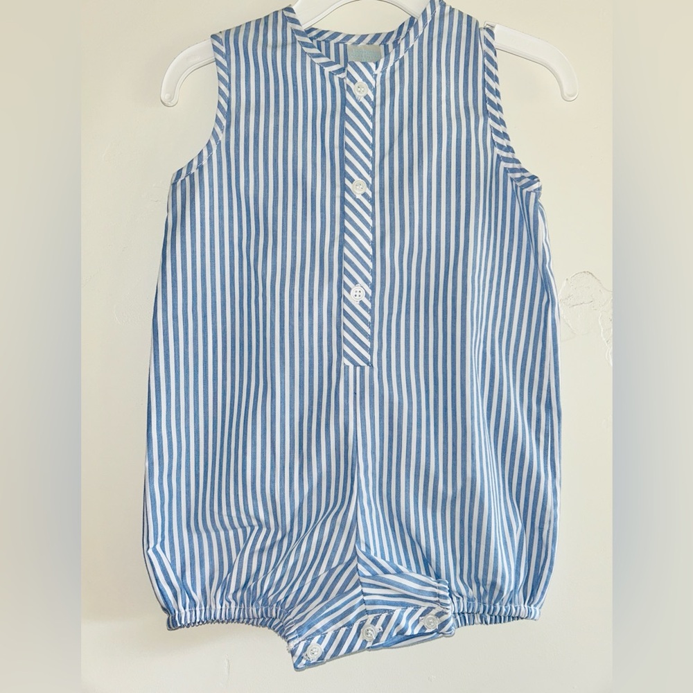 NWOT Edgehill Collection Blue &  White Striped Button-Up Bubble Romper size 12M